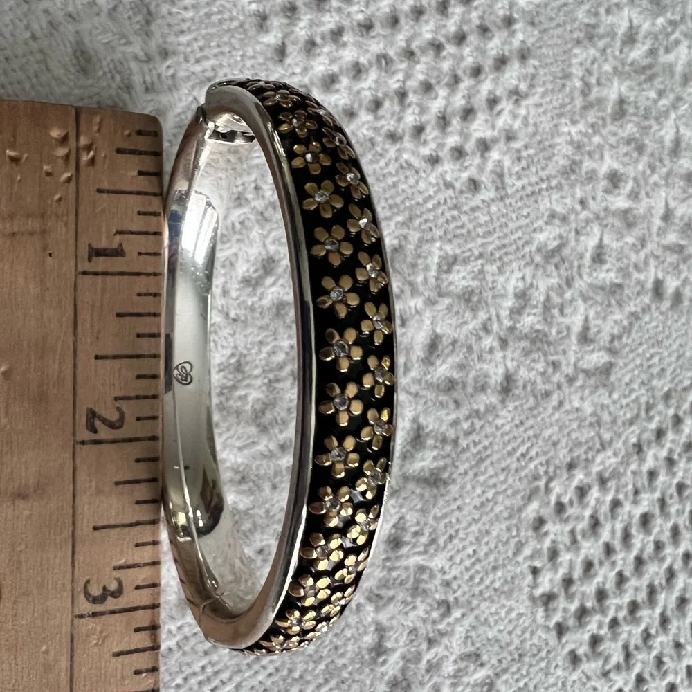 Brighton silver with gold flowers & rhinestones bangle bracelet - Picture 4 of 9